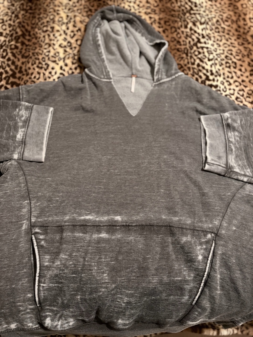 Free People Washed Charcoal Hooded Pullover V-neck Hoodie